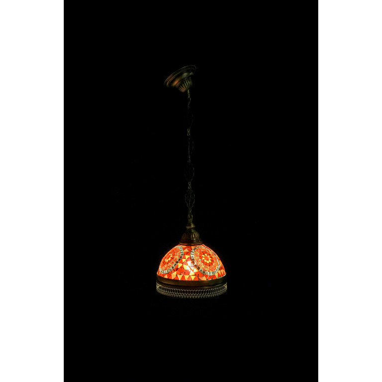 Hanging red/yellow lamp, 70 cm, mosaic glass, diameter 22 cm